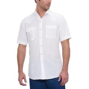 Ely Cattleman White Pearl Snap Short Sleeve Western Shirt Men’s L (16.5)